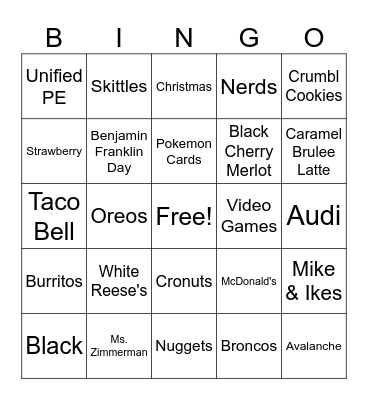 Mr. Tucker BINGO Card