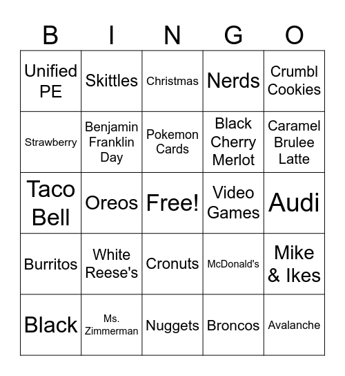 Mr. Tucker BINGO Card