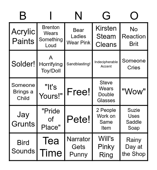 "In the Repair Shop Today..." Bingo Card