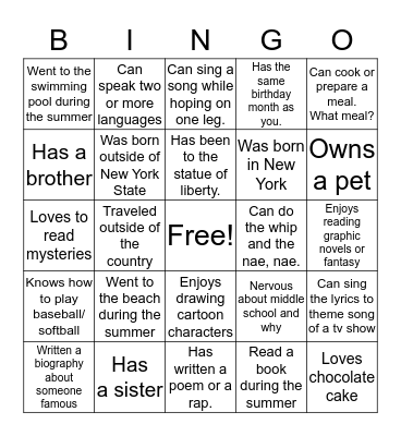 WHO IN THIS CLASSROOM........? Bingo Card