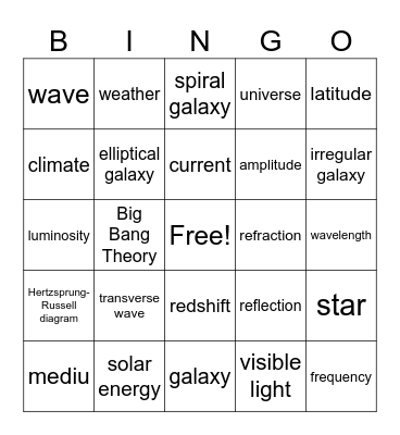 Science Bingo Card