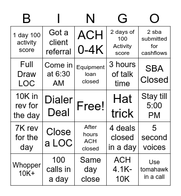 Lendio Bingo Card