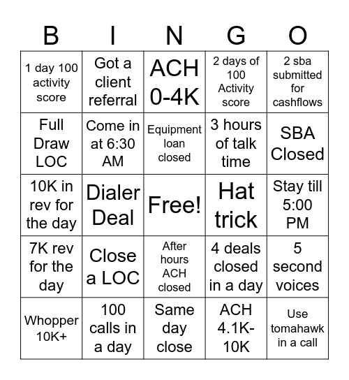 Lendio Bingo Card