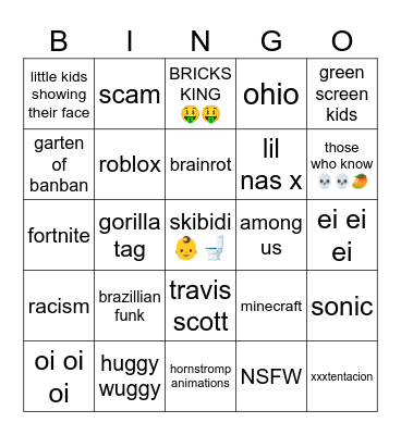 yt shorts bingo Card