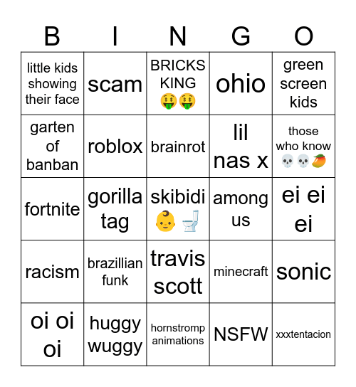 yt shorts bingo Card