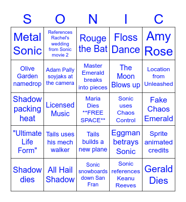 Sonic 3 Bingo Card