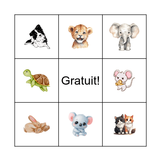 Les animaux Bingo Card