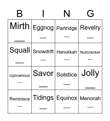Christmas/Winter/Hanukkah Bingo Card