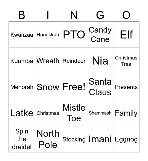 Holiday Bingo Card