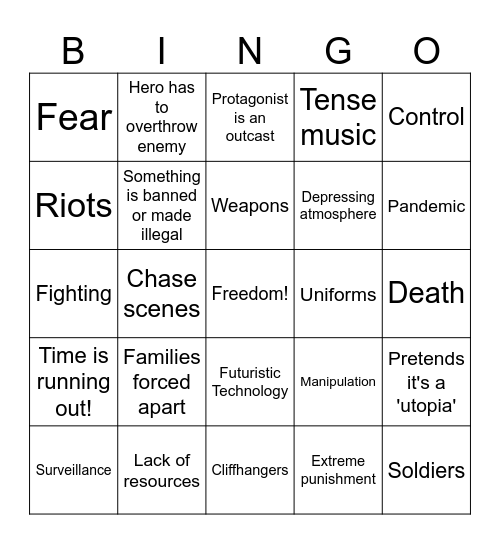 Dystopia - Maze Runner Bingo Card