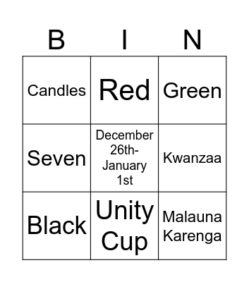 Kwanzaa Bingo Card