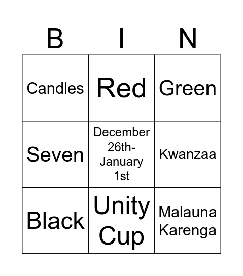 Kwanzaa Bingo Card