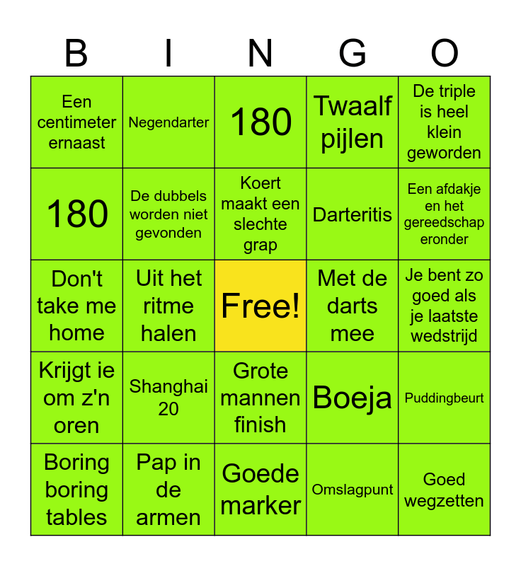 WK DARTS Bingo Card