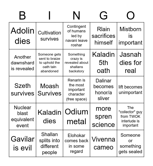 Wind and truth predictions Bingo Card