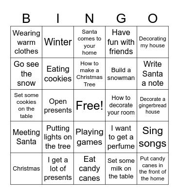 1st Grade Winter Bingo Card