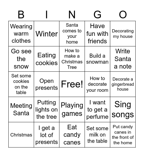 1st Grade Winter Bingo Card