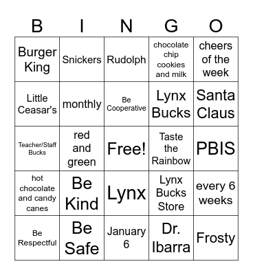 PBIS Bingo Card