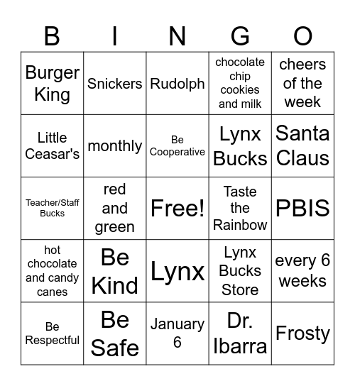 PBIS Bingo Card