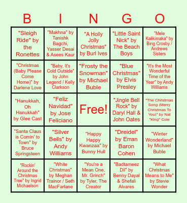 Virtual Holiday Music Bingo Card