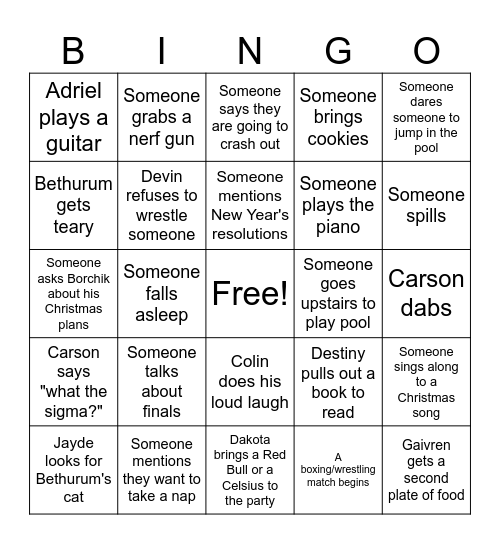 Seniors 2025! Bingo Card