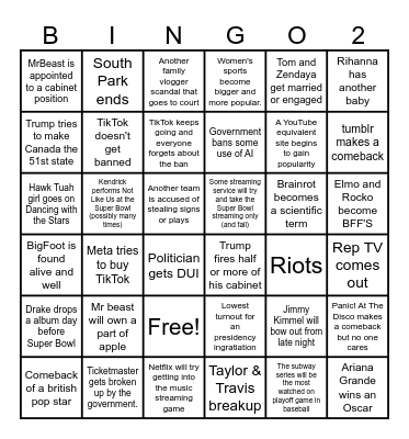 2025 Predictions Bingo Card