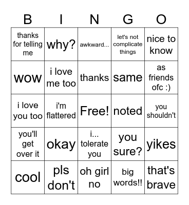 "i love you" Bingo Card