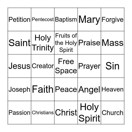 Our Faith Bingo Card