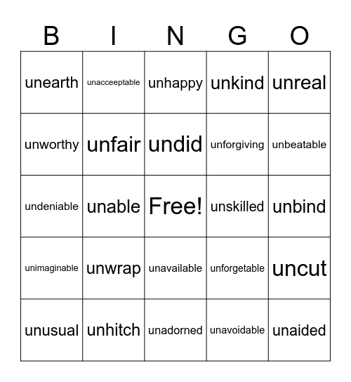un- Bingo Card