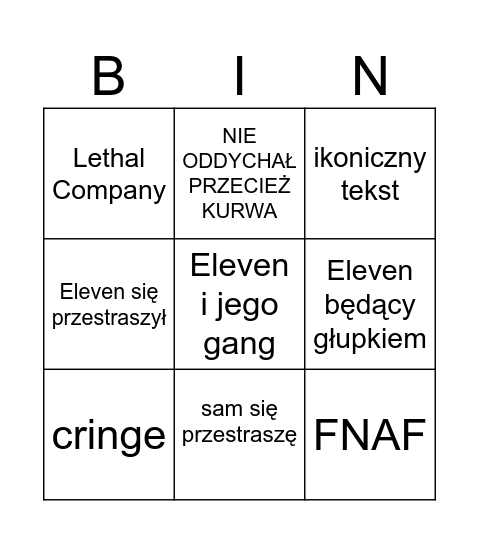 Eleven Bingo Card