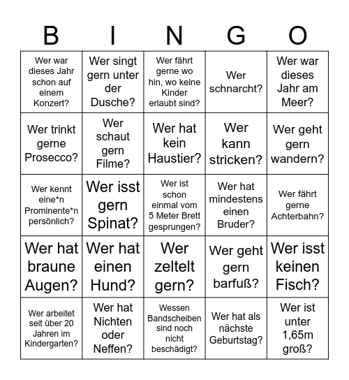 Weihnachtsfeier Bingo KG Gutenstein Bingo Card