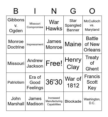 Madison & Monroe Bingo! Bingo Card