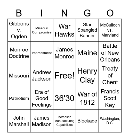 Madison & Monroe Bingo! Bingo Card