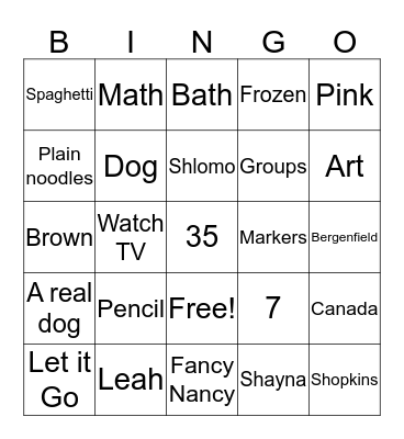 Shayna's Birthday Bingo Card