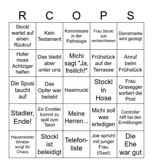 Rosenheim Cops Bingo Card