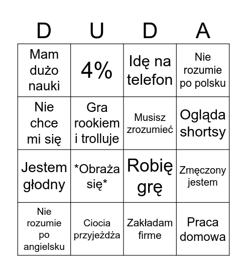 Mateusz Duda Bingo Card