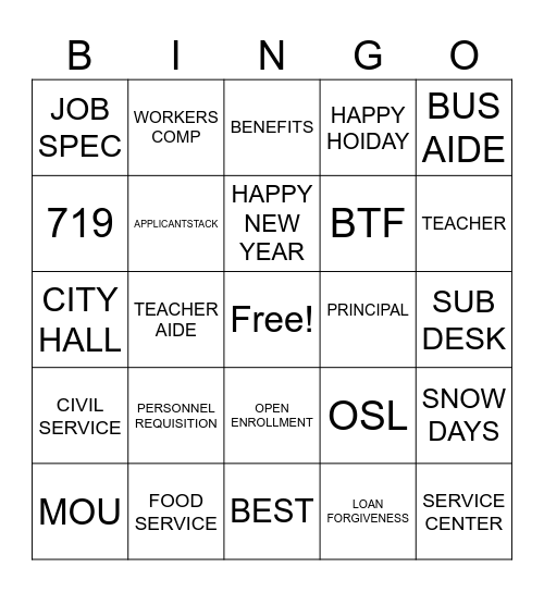 BPS HR BINGO Card