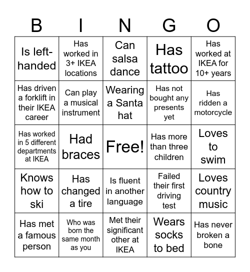 Commercial Team Bingo Card