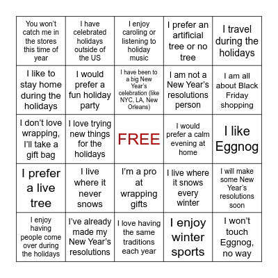 Holiday BINGO Card
