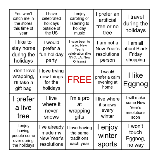 Holiday BINGO Card