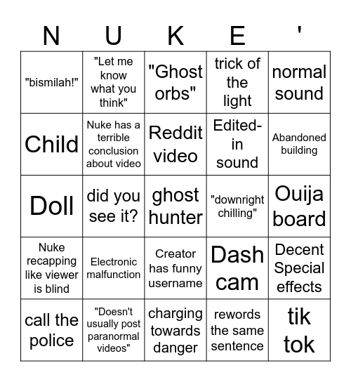 Nuke's Top 5 Bingo Card