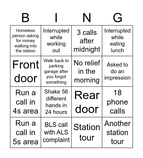The Big House Bingo Card