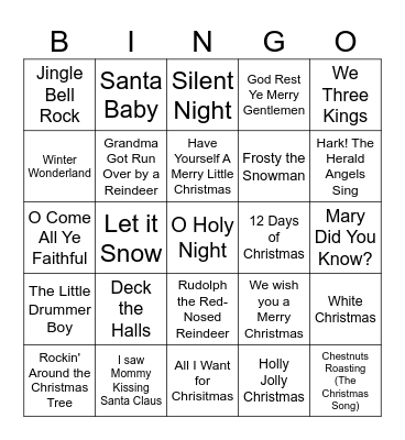 Christmas Songs/ Carols Bingo Card