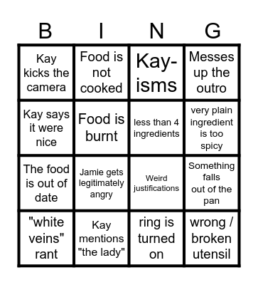 Kays cooking Bingo Card