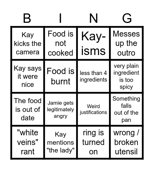 Kays cooking Bingo Card