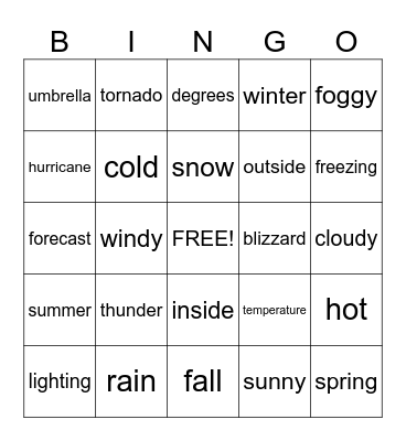 Weather Bingo Card