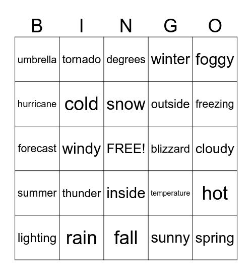 Weather Bingo Card