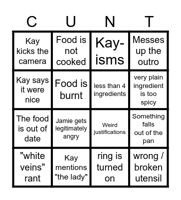 Kays cooking Bingo Card