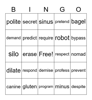 Wilson 5.2 Bingo Card