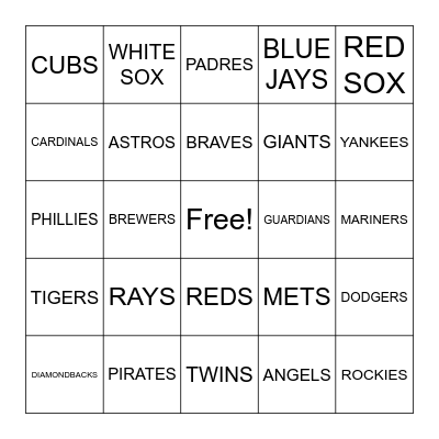 BASEBALL BINGO Card