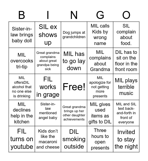 Christmas with inlaws Bingo Card
